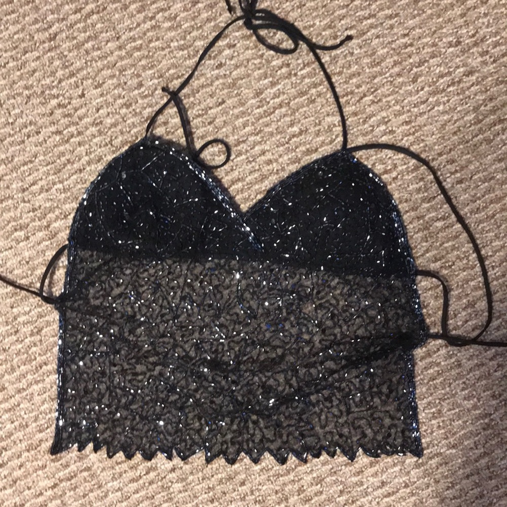 Black beaded halter top